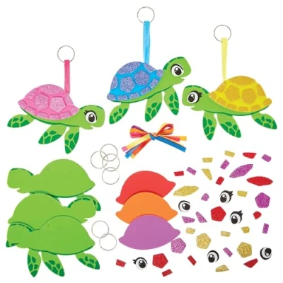 Image of Baker Ross FN189 Turtle Mix &amp; Match Bag Dangler Kits Pack of 6, Keyring Craft for Kids