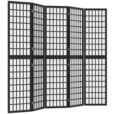 Image of vidaXL Folding 5 Panel Room Divider Japanese Style 200x170 cm Black