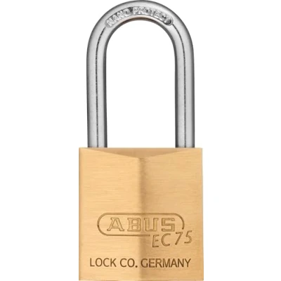 Image of ABUS 27181 30 mm long shackle brass padlock with reversible key