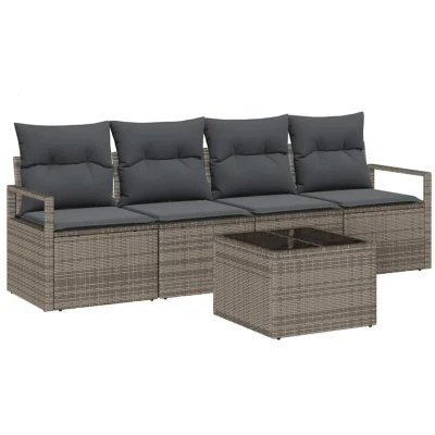 Image of vidaXL 5 Piece Garden Sofa Set with Cushions Grey Poly Rattan