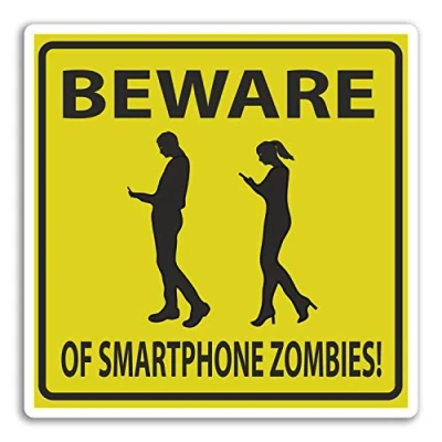 Image of 2 x 10cm Beware Smartphone Zombies Vinyl Stickers Funny Sticker Laptop #17791 (10cm Wide)