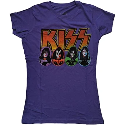 Image of KISS T Shirt Band Logo Faces and Icons Official Womens Skinny Fit Purple M