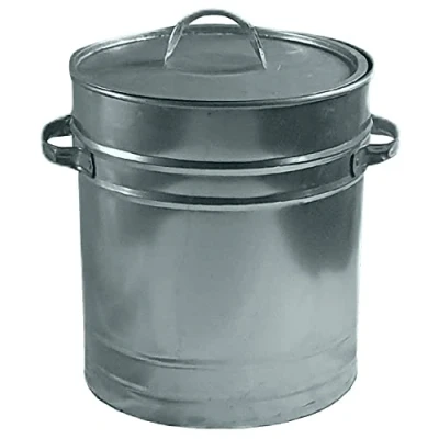 Image of 30L Ash Bin Bucket with Lid &amp; Handles for Fireplaces Fire Pits Wood Coal Burning Stove Metal Charcoal Box Outdoor or Indoor Galvanised Steel 30 Litre