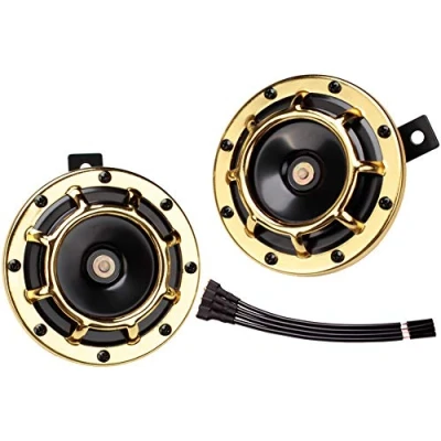 Image of FARBIN Horn Electric Car Horns 12V Loud High/Low Tone Twin Kit Train for Motorcycle Truck (gold)