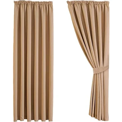 Image of Aspire Homeware Blackout Curtains for Living Room Beige Bedroom Pencil Pleat 66x90 inch Drop Thermal Insulated Super Soft Window Treatments Black Out Curtain + 2 Tiebacks