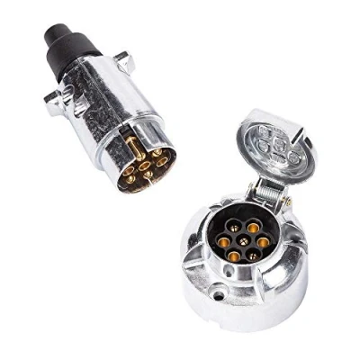 Image of ETUKER 7 Pin Trailer Metal Plug Socket, Way Aluminium Alloy Socket Metal, 12V Connector for/Caravan/Trailer/Truck/RV/Boat/Trailer Accessories