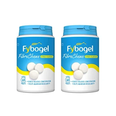 Image of Fybogel Fibre Chews, Citrus, 60 Chews X 2, 120 Total, Psyllium Husk, Constipation Relief, Maintains Regularity, Laxatives, Supports Digestive Health, Digestion and Nausea
