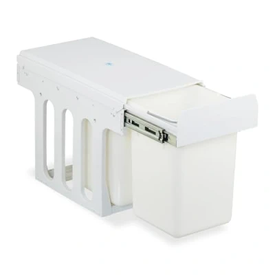 Image of Relaxdays Built In Waste Bin, 2 Compartments, x 8 Litres, H D: 35.5 25 47 cm, Extendible Separation System for Base Cabinets, White