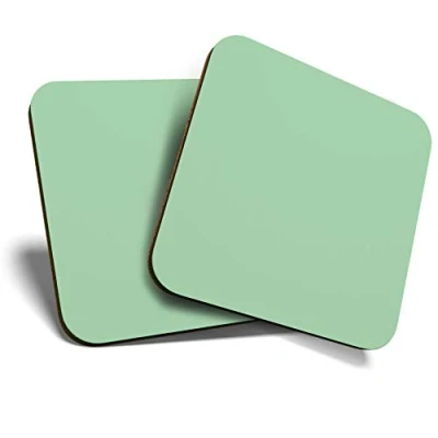 Image of 2 x Square Coasters Mint Green Colour Block Cork Backed Home Kitchen Accessory Tea Coffee Mug Mat #45740