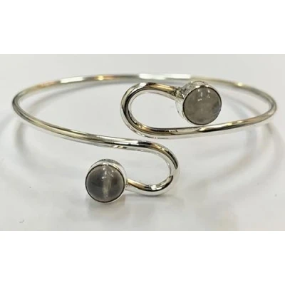 Image of Silver Plated Adjustable Serpentine Cuff Bangle (Rose Quartz)