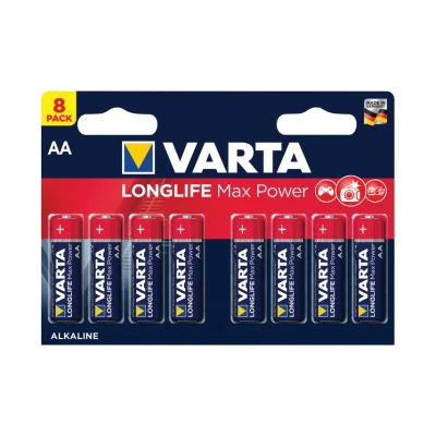 Image of VARTA Longlife Max Power AA Batteries (Pack of 8) Alkaline Battery Made in Germany (packaging may vary)