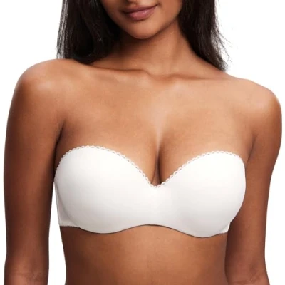 Image of DOBREVA Women&#039;s Strapless Push Up Bra Padded Underwire Boost Cups Multiway Bandeau Coconut White 38B