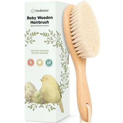 Image of Baby Hair Brush with Soft Goat Bristles Cradle Cap Perfect Scalp Grooming Product for Infant, Toddler, Kids (Blush, Oval)