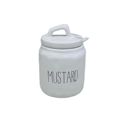 Image of Acense Ceramic Mustard Pot with Lid, White