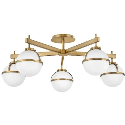 Image of Hollis 5 Light Multi Arm Semi Flush Ceiling Lamp, Heritage Brass IP44