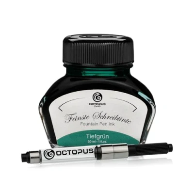 Image of Octopus Fluids Tiefgrün Writing ink including converter, Fountain pen in glass, Calligraphy for dip pen, Green 30ml