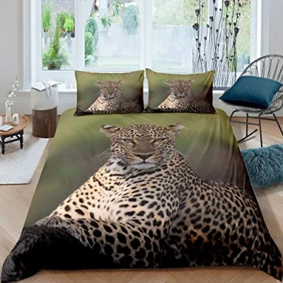 Image of Homemissing Leopard Duvet Cover Safari Cheetah Bedding Set Wild Animal Comforter for Boys Girls Kids Wildlife Style &amp; Linen Double
