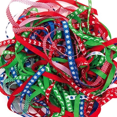Image of Baker Ross AX315 Christmas Ribbon Value Pack Per Pack, Creative Art and Craft Supplies Essentials for Adults Kids to Make, Personalise, Gift Wrap Decorate Projects