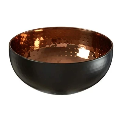 Image of Premier Housewares Mixology Hammered Bowl Ornament, Stainless Steel, Copper/Black Medium