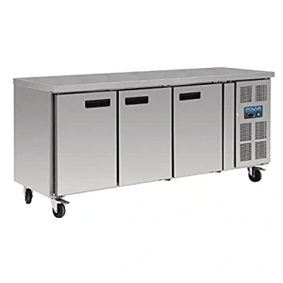 Image of Polar Refrigeration U Series 750W Triple Door Counter Freezer 417 Litre, Stainless Steel, 20C to 10C, 860(H)x1795(W)x700(D)mm, Energy Rating D, 3 Shelves, Usable Capacity: 358 Ltr, R290 G600