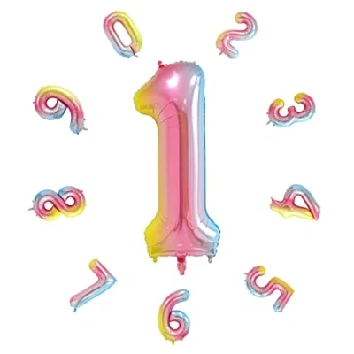 Image of 40&quot; Number Balloons,Helium 1 Balloons Birthday,Self Inflating Balloons,Foil Balloon for Birthday Party,New Year Decoration,Anniversary Decoration,Company Celebration (Rainbow #1)