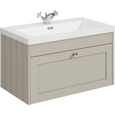 Image of Balterley 800mm Wall Hung 1 Drawer Unit &amp; Minimalist Basin Tap Hole Pebble Grey