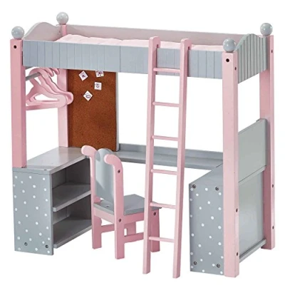 Image of Olivias World Doll Wooden Furniture Polka Dots Double Bunk Bed Desk TD 0204AG