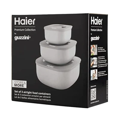 Image of Haier Set of Three Hermetic Food Containers, Dishwasher Safe, Fridge, Freezer and Microwave, 3 Sizes, Space Saving, Premium Collection by Guzzini