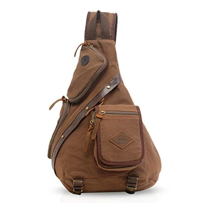 Image of FANDARE Retro Chest Bag for Men Women&#039;s Canvas Sling Shoulder Business, University, School, Cycling, Camping, Travel, Brown, L, Leisure Backpack