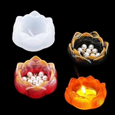 Image of FineInno Candle Holder Resin Moulds Lotus Tealight Silicone Candlestick Epoxy Jewelry Trinkets Tray Casting Mould for DIY Crafts
