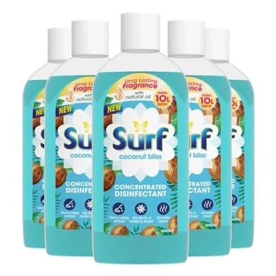 Image of Surf Passion Bloom Concentrated Disinfectant All Purpose Cleaner Long Lasting Fruity and Tropical Fragrance with Natural Oils Cleans Multiple Surface, 240ml (Coconut Bliss, Pack of 5)