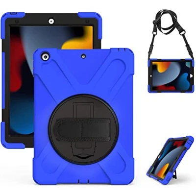 Image of Gerutek for iPad 9th/8th/7th Generation case, 10.2 Heavy Duty Shockproof Kids friendly Case with Pen Holder/360 Rotatable Stand/Hand/Shoulder Strap Rugged inch,Blue