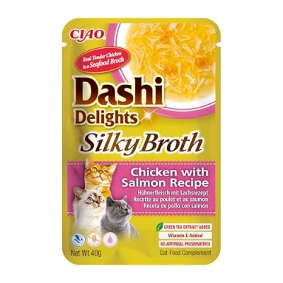 Image of Inaba Dashi Delights Silky Broth: Chicken with Salmon Recipe (1 x 40g) / Grain Free, Rich in Protein, Natural Ingredients, Delicious and Healthy