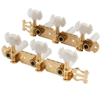 Image of Musiclily Pro 3 on a Plate Lyra Style Classical Guitar Machine Heads Tuning Pegs Keys Tuners Set, Butterfly Button Gold