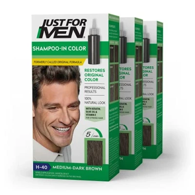 Image of Just For Men Shampoo In Hair Color, Medium Dark Brown Kit (Pack of 3)