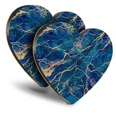 Image of Destination Vinyl ltd Great Coasters (Set of 2) Heart Navy Blue Marble Stone Effect Drink Glossy Coasters/Tabletop Protection for Any Table Type #21087