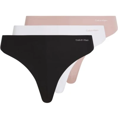 Image of Calvin Klein Women Pack of 3 Thong Invisibles Cotton Seamless, Multicolor (Black/White/Subdued), XL