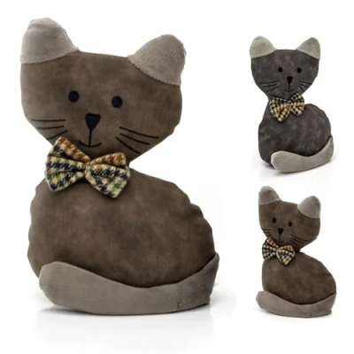 Image of Faux Leather Cat Doorstop Novelty Indoor Tartan Bow Doorstops Animal Decorative Weighted Door Stopper 1.5kg Colour Varies One Supplied