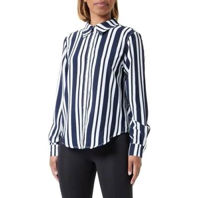 Image of Vila Women&#039;s Virasha L/S Shirt/Pb, Navy Blazer/Stripes: Cloud Dancer, 12