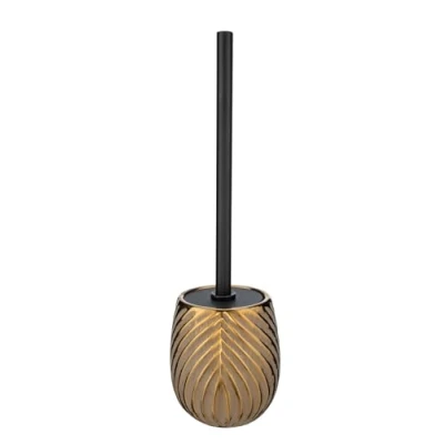 Image of WENKO Idro Gold Ceramic Toilet Brush Holder with Closed Stand and Stainless Steel Diameter 10 x 39 cm Black/Gold