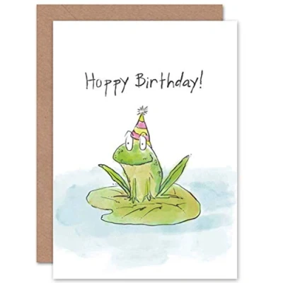 Image of Wee Blue Coo Birthday Happy Hoppy Frog Pun Gift Sealed Greeting Card Plus Envelope Blank inside