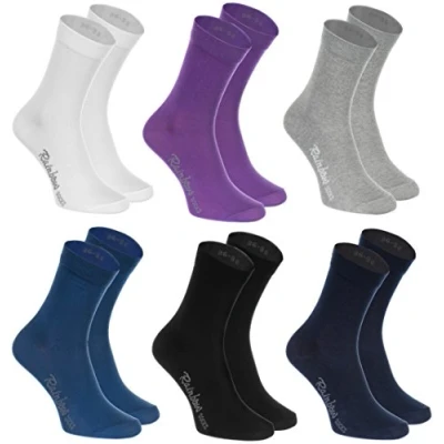 Image of Rainbow Socks Women Men Colourful Cotton Casual 6 Pairs White Purple Grey Navy Blue Black Jeans Size 8,5 9,5