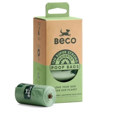 Image of Beco Strong &amp; Large Poop Bags 120 (8 Rolls of 15) Unscented Dispenser Compatible Dog Poo