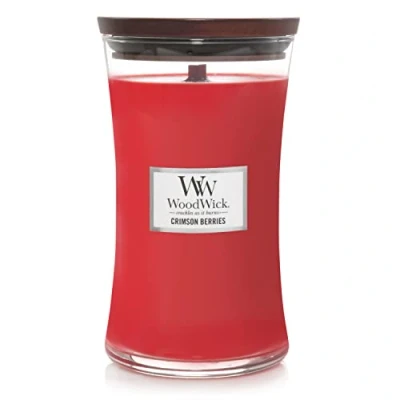 Image of WoodWick Scented Candle with Crackling Wick Crimson Berries Large Hourglass Long Burning Candles: Up to 130 Hours Perfect Christmas Gifts for Women