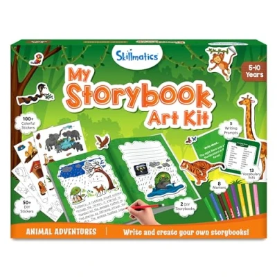 Image of Skillmatics Storybook Art Kit Animal Adventures for Kids, Write &amp; Create Storybooks, Creative Activity Boys Girls, DIY Kit, 150+ Stickers, Ages 5, 6, 7, 8, 9, 10