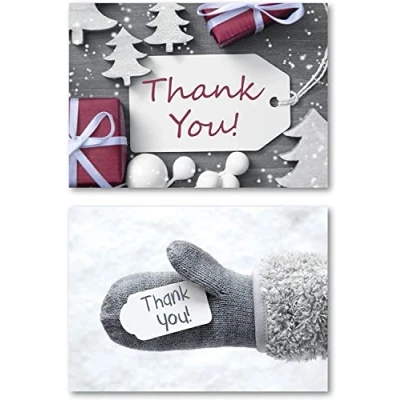 Image of Christmas Thank You Cards. Pack of 10 with Envelopes. Includes 2 Different Designs.