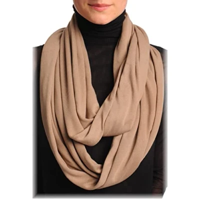 Image of LissKiss Mocha Soft Cotton Snood Scarf Beige Plain Designer