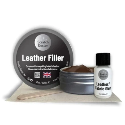 Image of Scratch Doctor Leather Glue &amp; Filler Kit Repair Tears, Rips, Scratches, Holes on Furniture, Sofas, Chairs, Car Seats (Dark Brown, 10ml)