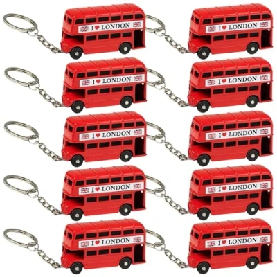 Image of 10 London red bus key rings British gift chain souvenir 3D keyring