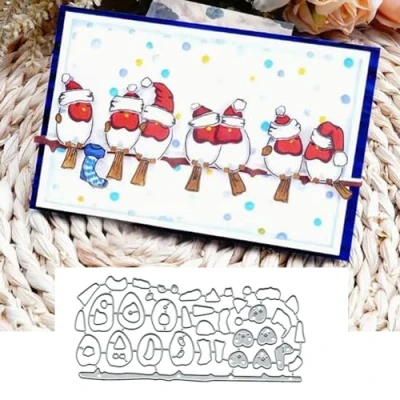 Image of Christmas Bird in A Santa Hat Metal Die Cuts,Merry Boot Cutting Dies Cut Stencils DIY Scrapbooking Decorative Embossing Paper Card Making
